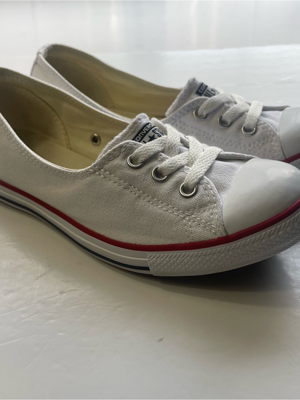 Converse All Star Ballet Flats White Canvas Slip On Low Profile Shoes Size 7.5